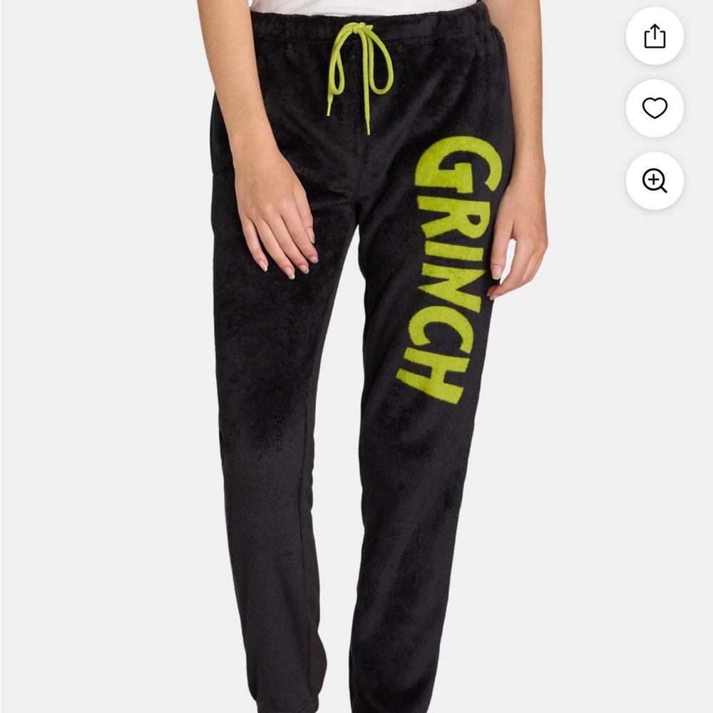 Dr. Seuss Black and Green Grinch Pants fuzzy cozy pajama pants casual bottoms XS